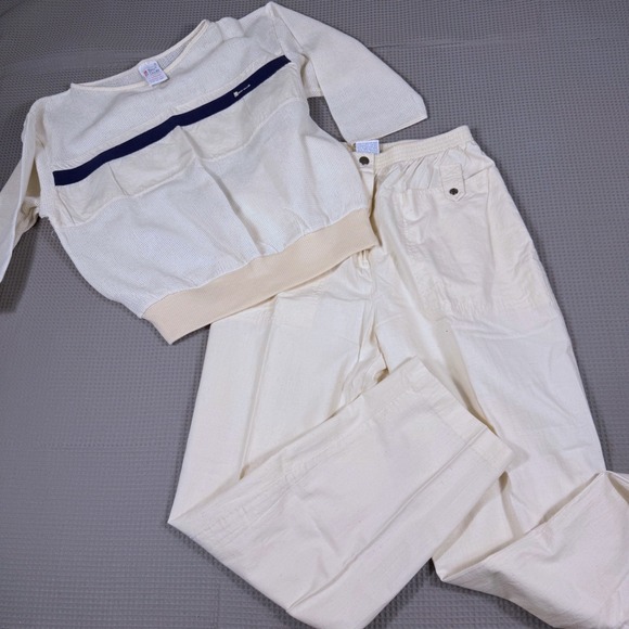Bay Club by Catalina Pants - Bay Club Catalina Vintage 2 Piece Set M Cream Mesh Top High Waist Pants Coastal